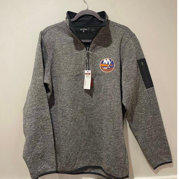 Men's Antigua Charcoal New York Islanders Fortune 1/2-Zip Pullover Jacket Size L - Picture 2 of 8